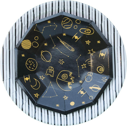 Galaxy Party Plates, 8 Pack | Space Themed Paper Plates with Stars, 7 Inch, Modern Style, Sustainable, Party Supplies