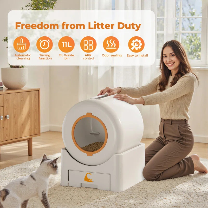 Automatic Self Cleaning Cat Litter Box with App Control Support Wifi Self Cleaning Auto Litter Box for Multiple Cats with Safety Protection