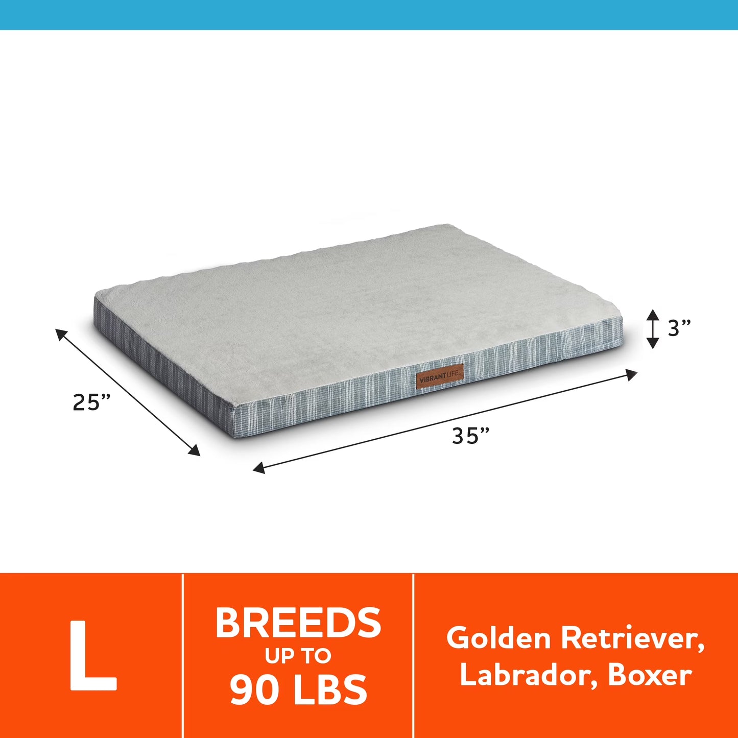 Large Orthopedic Foam Dog Bed for Large Breeds, 35" X 25", Grey