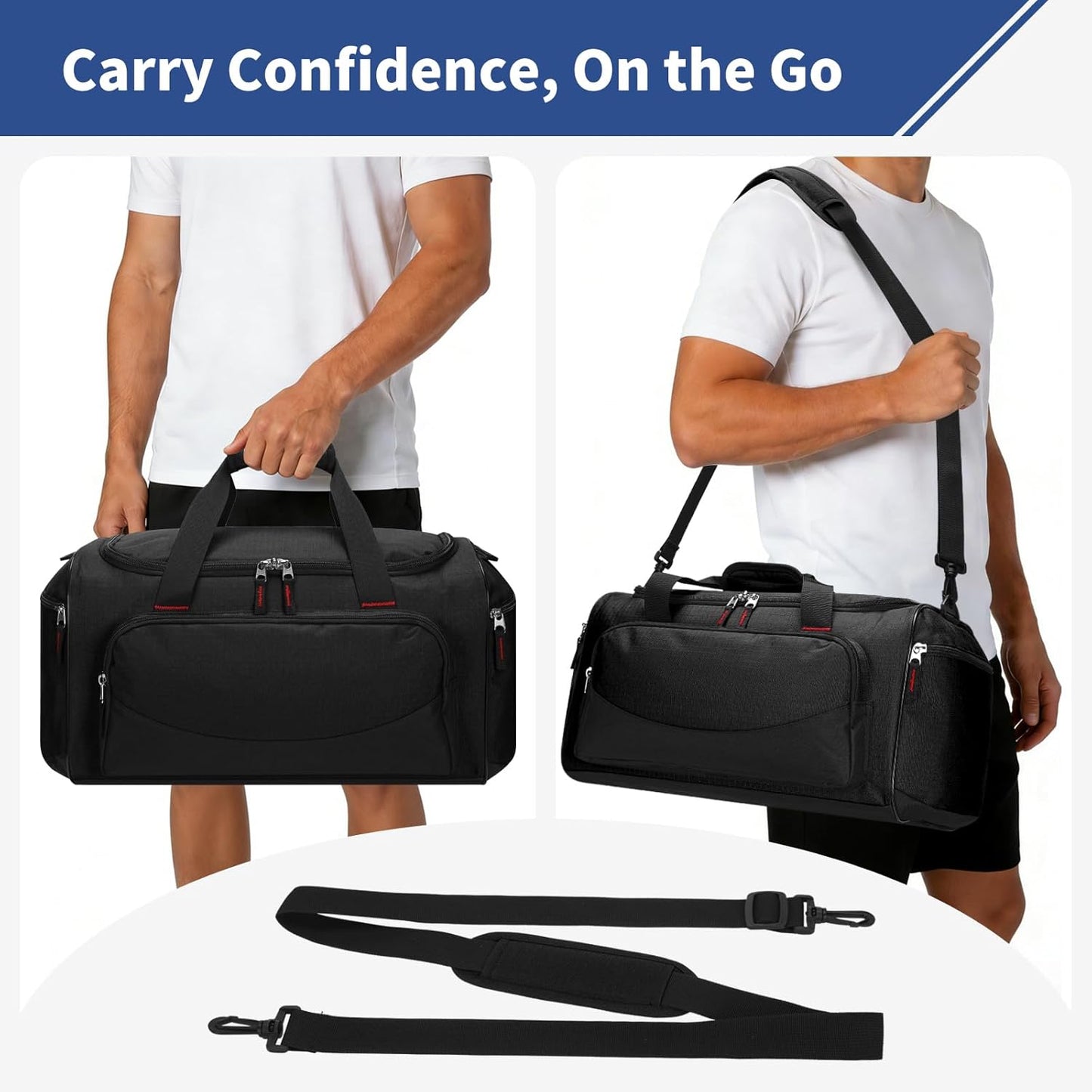 30L Gym Sport Duffle Bag - 17 Inch Carry on Weekender Overnight Bag for Travel, Workout, Fitness (Black-30L)