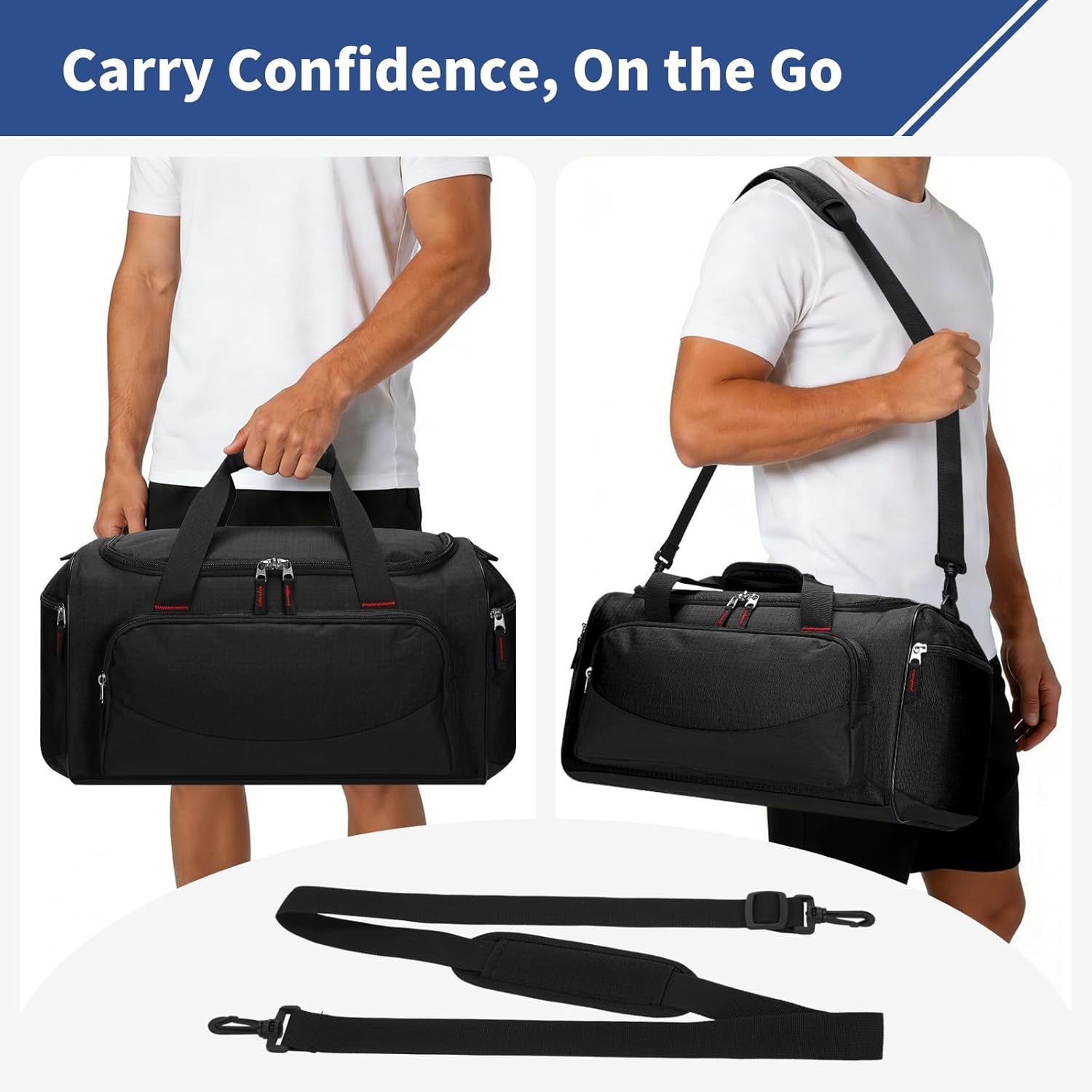 30L Gym Sport Duffle Bag - 17 Inch Carry on Weekender Overnight Bag for Travel, Workout, Fitness (Black-30L)