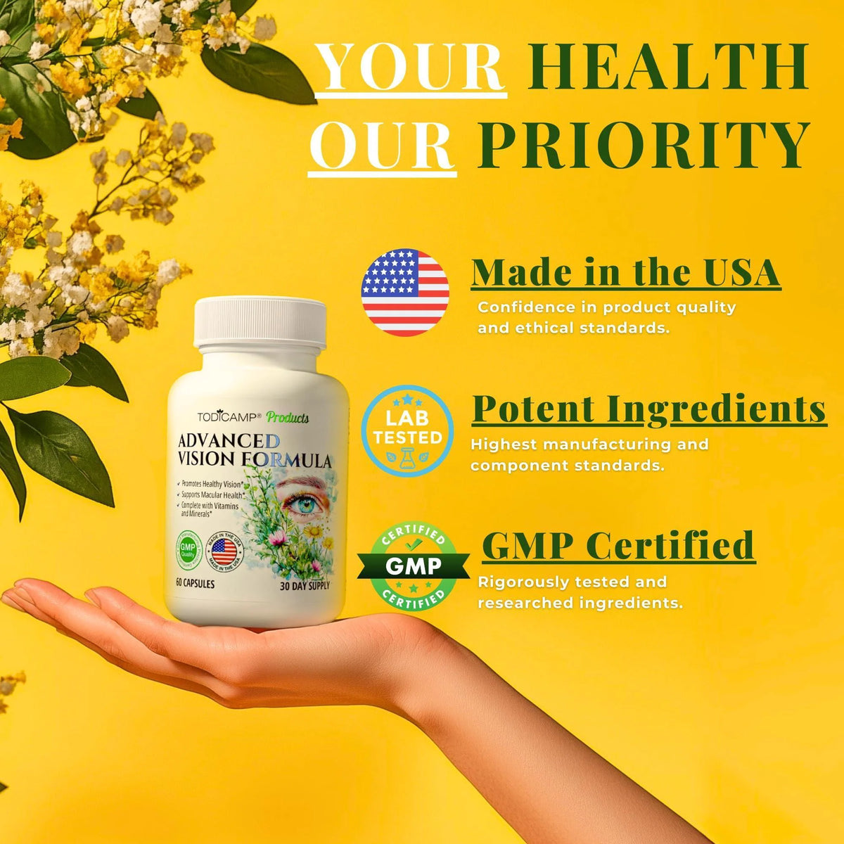 Macular Support Eye Health Vitamins & Vision Supplements Lutein 400Mg Zeaxanthin 10Mg Eyebright Herb Lycopene Supplement & Bilberry Supplement for Eyes Eye Vitamins for Seniors & Adults