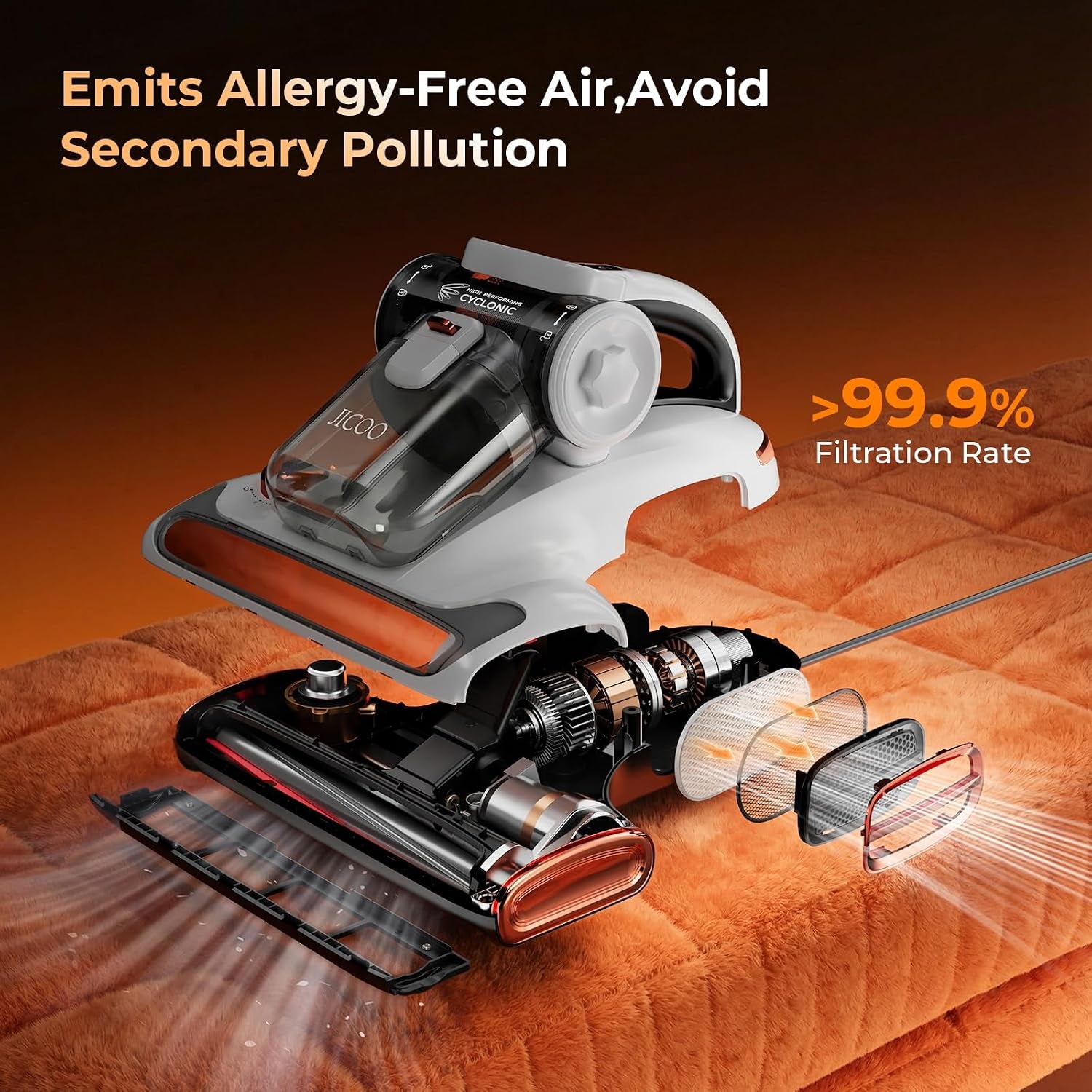 T600 Mattress Vacuum Cleaner with UV-C Light, 15Kpa Suction 700W Powerful Double-Cup Handheld Vacuums, Bed Cleaner with Smart Dust Sensor, Ultrasonic, Heating Tech, MIF Filter