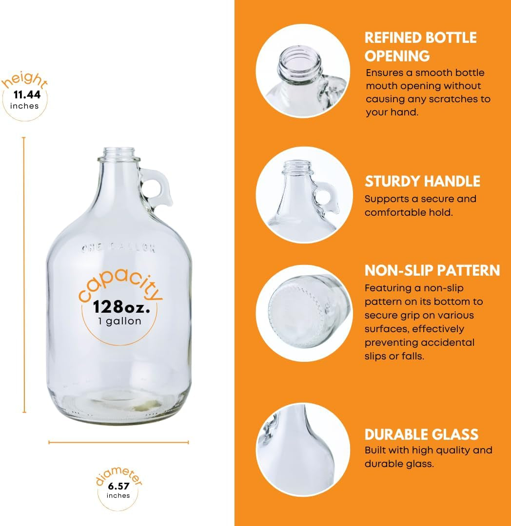 1 Gallon Glass Jug with #6 Rubber Bungs & Twin Bubble Airlock – Fermentation Jars for Home Brewing, Clear Glass Fermenter Containers for Liquid Fermentation