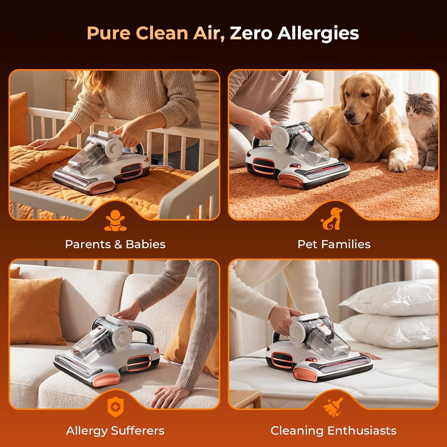 T600 Mattress Vacuum Cleaner with UV-C Light, 15Kpa Suction 700W Powerful Double-Cup Handheld Vacuums, Bed Cleaner with Smart Dust Sensor, Ultrasonic, Heating Tech, MIF Filter