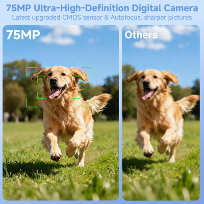 Digital Camera,Uhd 75MP 5K for Photography with Wifi,64Gb SD Card Vlogging Travel Camera for Youtube,Featuring 3" 180°Flip Screen,Suitable for Beginners and Teens,White
