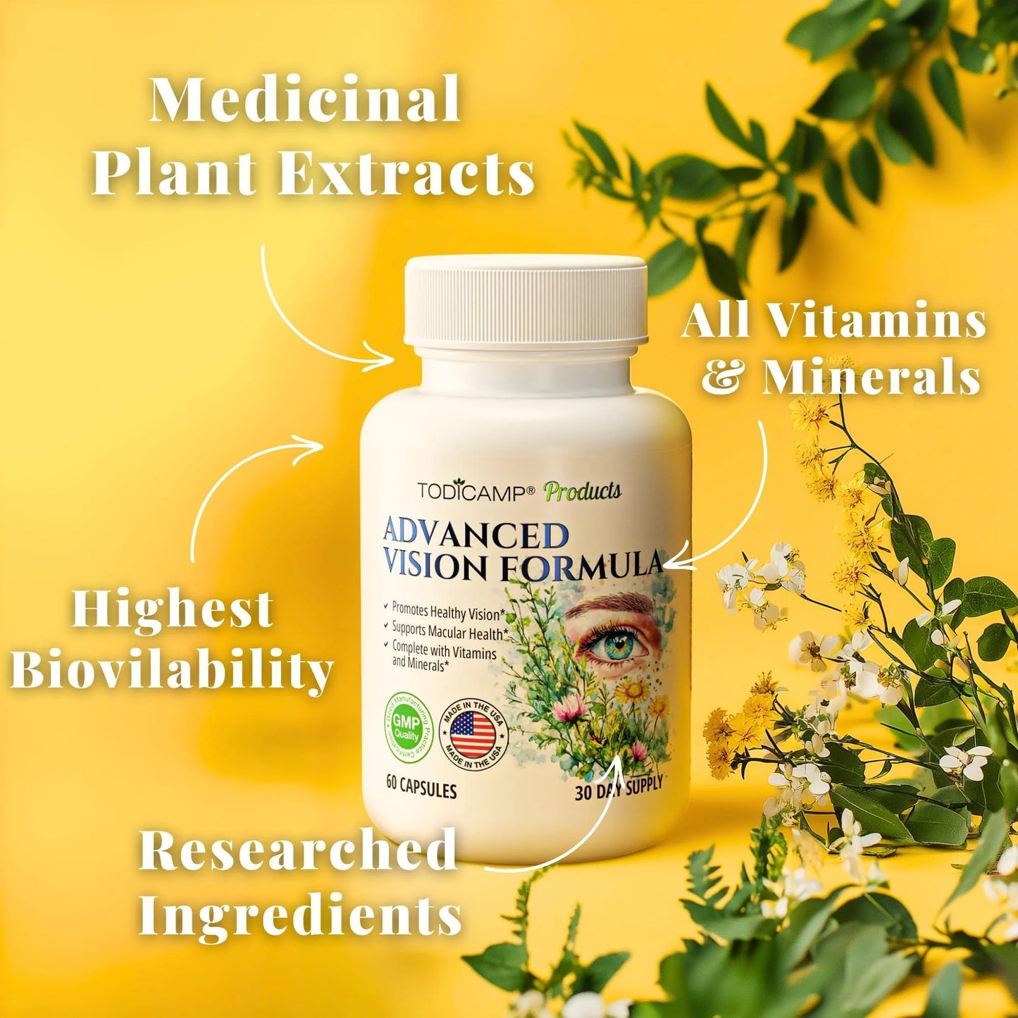 Macular Support Eye Health Vitamins & Vision Supplements Lutein 400Mg Zeaxanthin 10Mg Eyebright Herb Lycopene Supplement & Bilberry Supplement for Eyes Eye Vitamins for Seniors & Adults