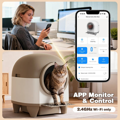 Self-Cleaning Cat Litter Box with Mat – Automatic Litter Box for Multiple Cats, Featuring Safety Protection and App Control, Includes a Complimentary Garbage Bag, Brown