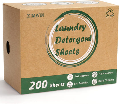 Laundry Detergent Sheets, 200 Count, Fragrance Free, Eco-Friendly, Plastic-Free, Hypoallergenic, Liquidless Washing Supplies for Dorm Travel Camping