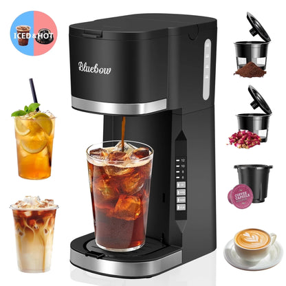 Hot & Iced Coffee Maker, 3 in 1 Single Serve Brew for K Cup, Ground Coffee & Tea, Iced Tea Maker, 6-12Oz Brew Size, Black