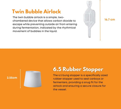 1 Gallon Glass Jug with #6 Rubber Bungs & Twin Bubble Airlock – Fermentation Jars for Home Brewing, Clear Glass Fermenter Containers for Liquid Fermentation