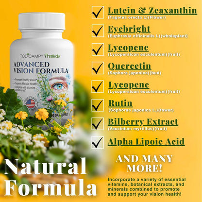 Macular Support Eye Health Vitamins & Vision Supplements Lutein 400Mg Zeaxanthin 10Mg Eyebright Herb Lycopene Supplement & Bilberry Supplement for Eyes Eye Vitamins for Seniors & Adults