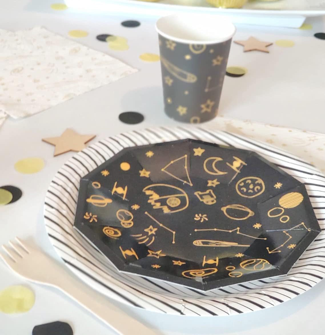 Galaxy Party Plates, 8 Pack | Space Themed Paper Plates with Stars, 7 Inch, Modern Style, Sustainable, Party Supplies