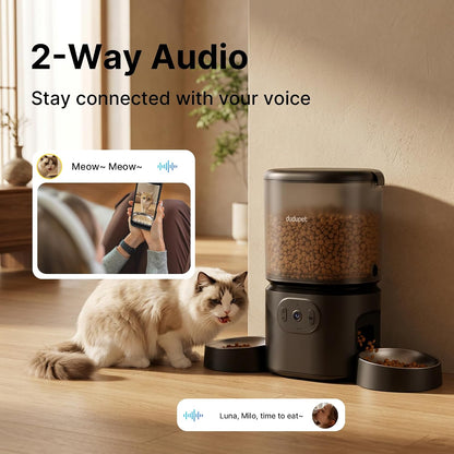 Automatic Cat Feeder 2 Cats with 3 Cameras, Dual Bowl Smart Pet Feeder, 1080P HD Video Night Vision& 2 Led Lights, 5G Wifi App Control, 1-10 Meals/Day Detachable Design with Desiccant