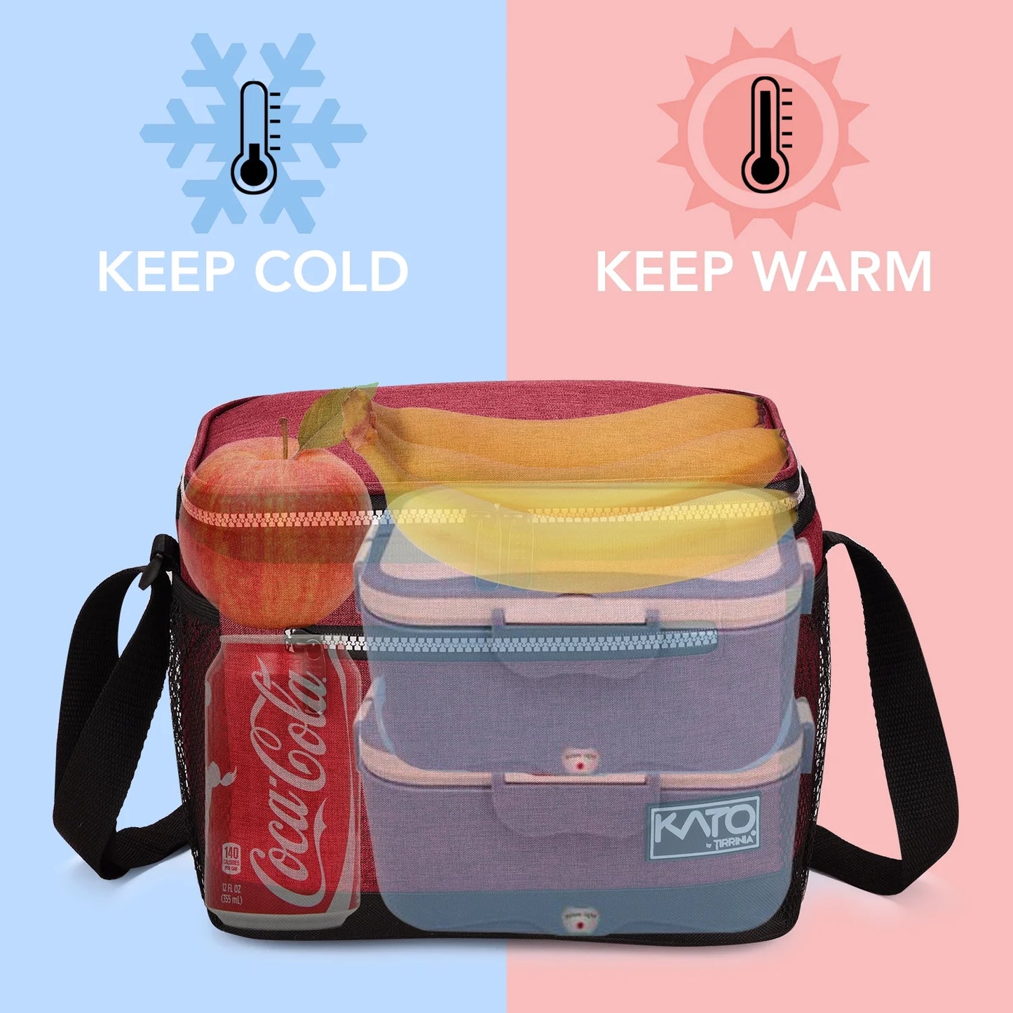 Insulated Lunch Bag for Women Men, Leakproof Thermal Reusable Lunch Box for Adult, Kids, Student, Lunch Cooler Tote for Office Work, School, Medium, Red