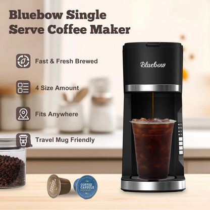 Hot & Iced Coffee Maker, 3 in 1 Single Serve Brew for K Cup, Ground Coffee & Tea, Iced Tea Maker, 6-12Oz Brew Size, Black