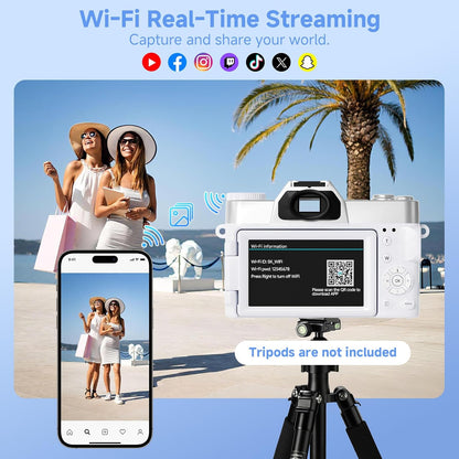Digital Camera,Uhd 75MP 5K for Photography with Wifi,64Gb SD Card Vlogging Travel Camera for Youtube,Featuring 3" 180°Flip Screen,Suitable for Beginners and Teens,White