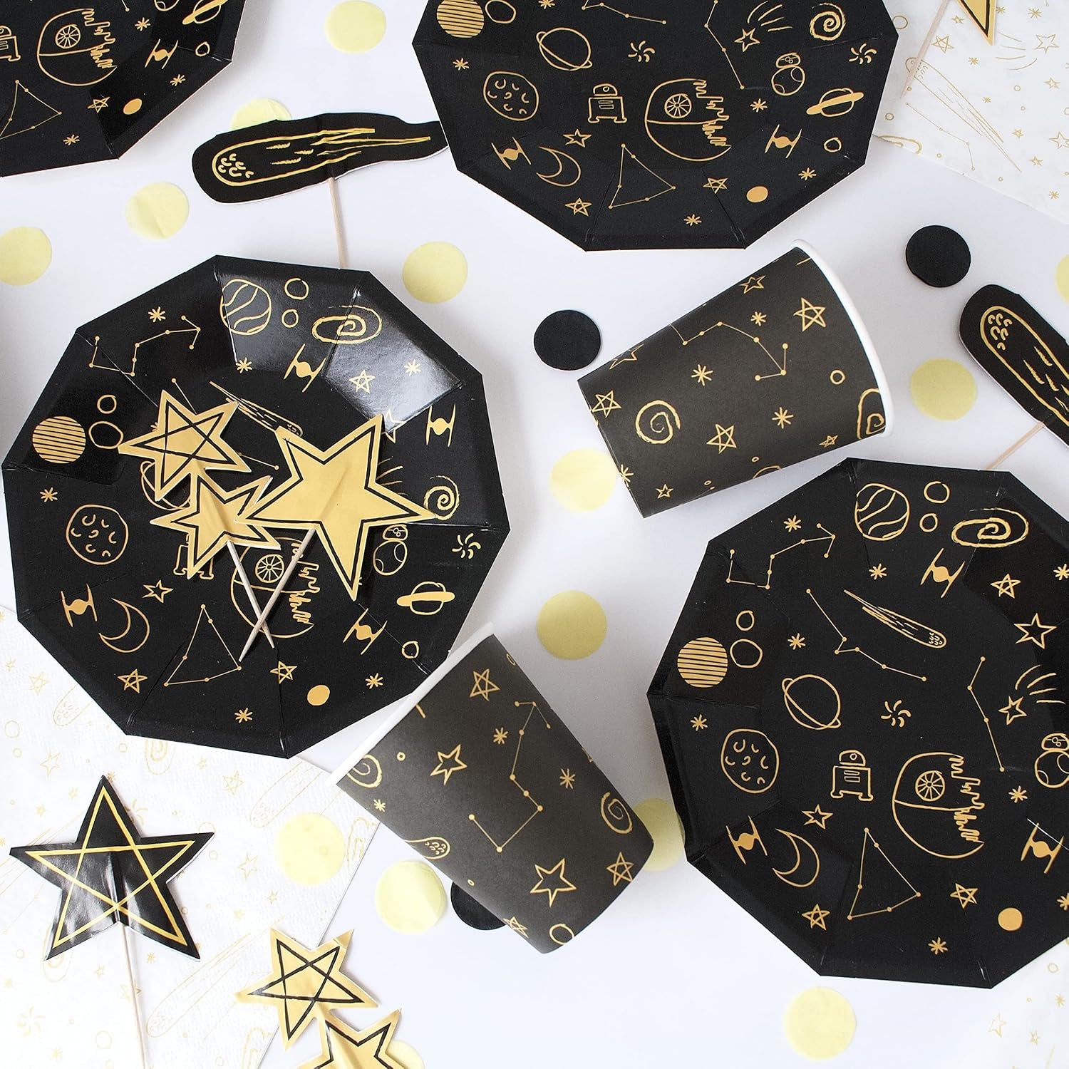 Galaxy Party Plates, 8 Pack | Space Themed Paper Plates with Stars, 7 Inch, Modern Style, Sustainable, Party Supplies
